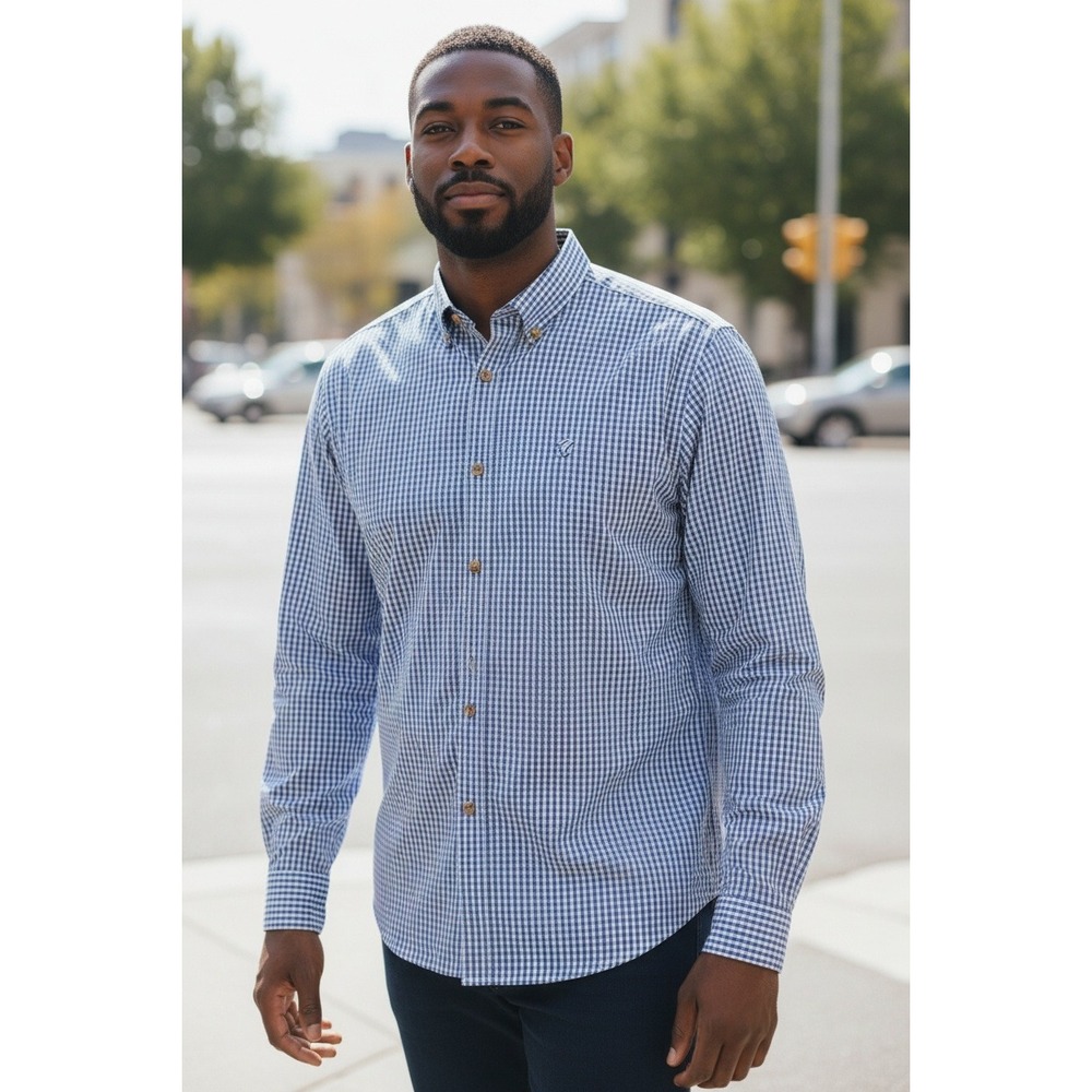 Ariat‎ Pro Series Mens Blue Gingham Long Sleeve Button Down Shirt XL
